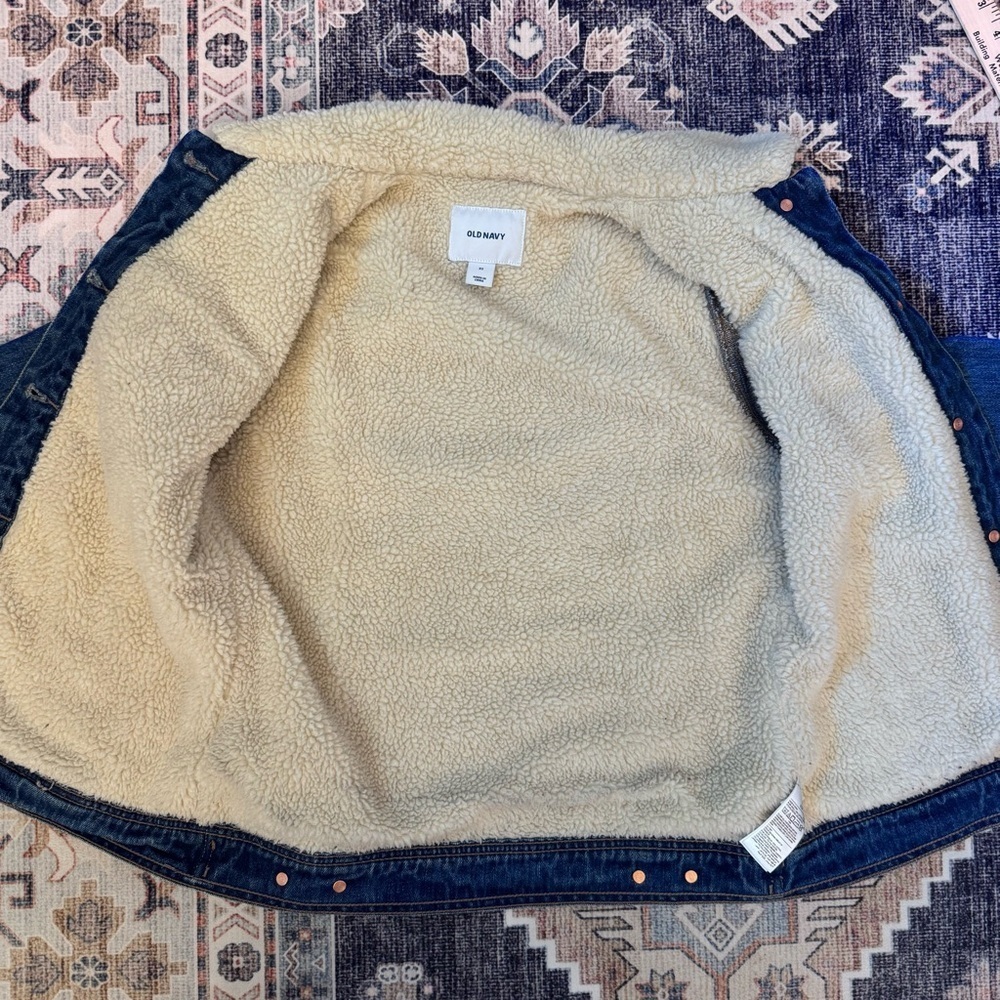 Old Navy Denim Jacket with Cream Sherpa Collar/ Interior 100% Cotton Size XS - Picture 7 of 13